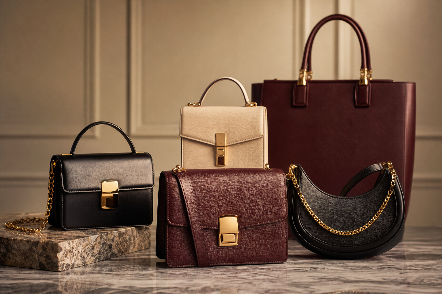 Luxury Purses Displayed on Elegant Stand